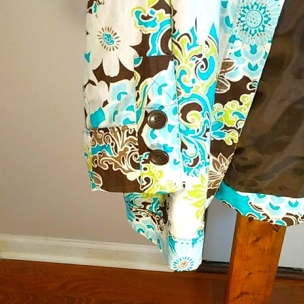 Kim Rogers 100% Linen Green White Open Jacket Blazer 3/4 Sleeves Lined Size 2X - Picture 5 of 10